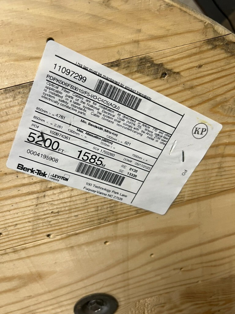 Berk-Tek 6-Fiber MM50 OM4 Plenum Fiber Cable–PDPK006FB3010/F5-I/O-C4C5AQU 5200'
