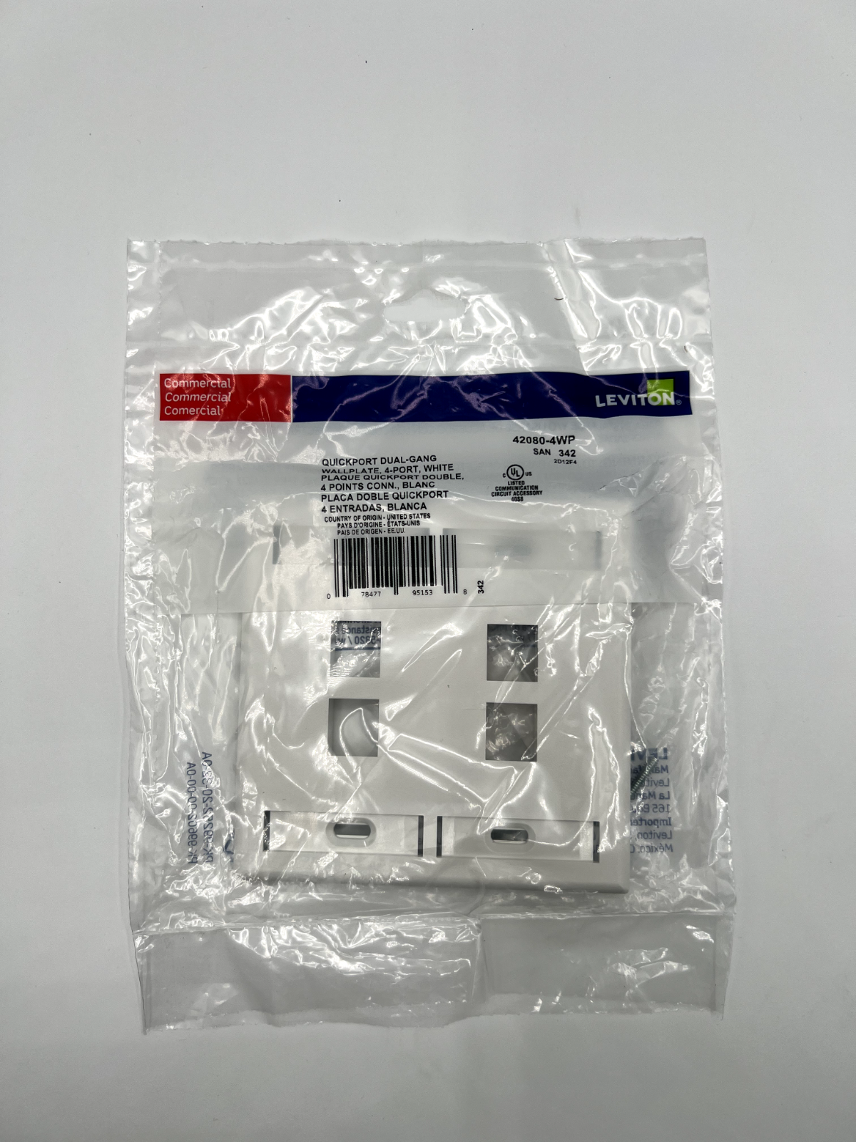 Leviton 42080-4WP SAN 342 QuickPort Dual-Gang 4 port, white Wall Plate