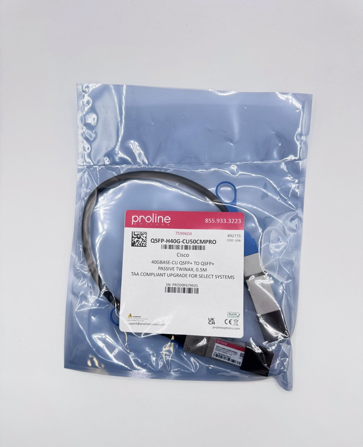 Proline QSFP-H40G-CU50CMPRO Cisco 40G QSFP+ Passive Twinax DAC Cable 0.5M New