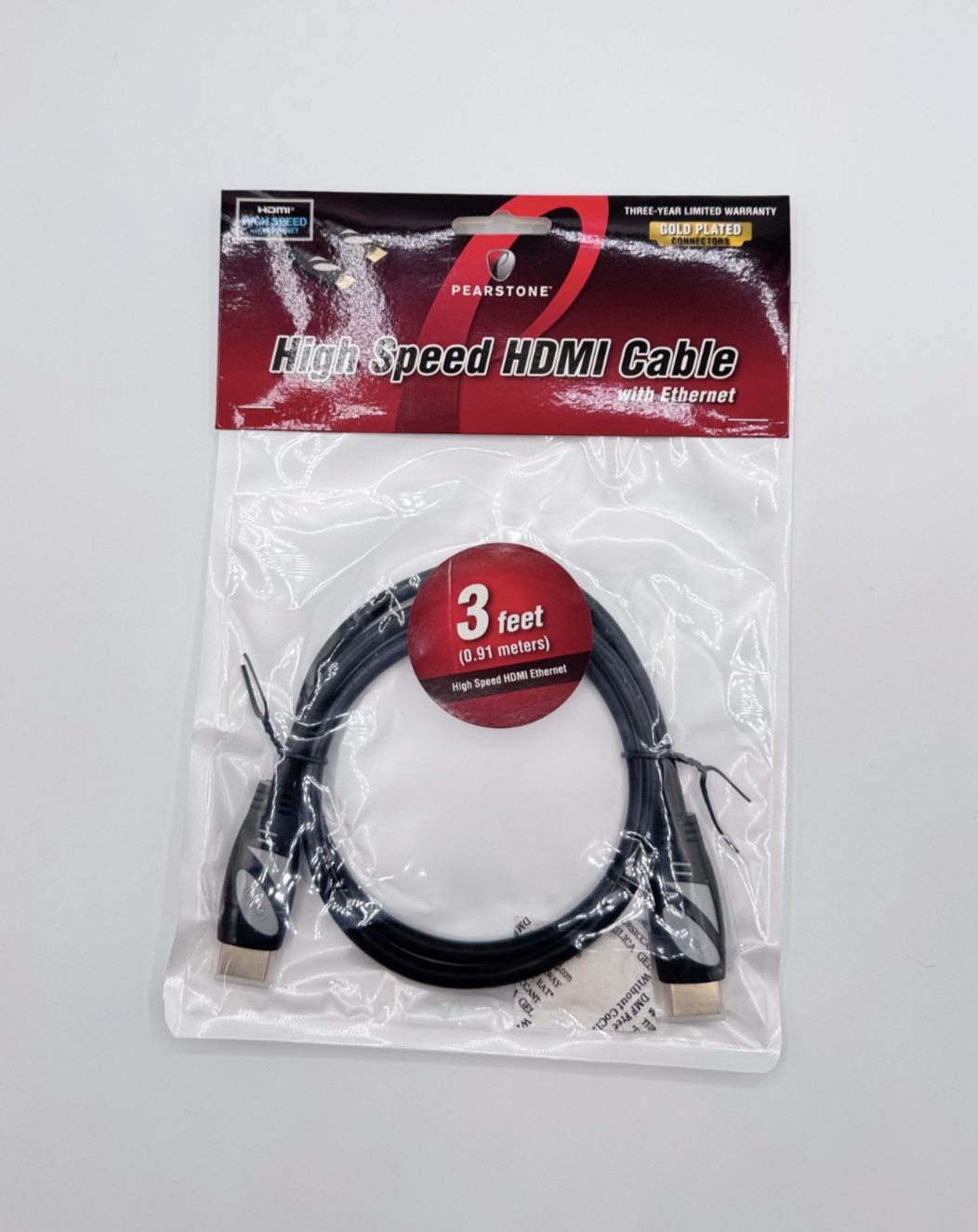 🆕 Pearstone High Speed HDMI Cable with Ethernet 3ft Gold Plated HDMI