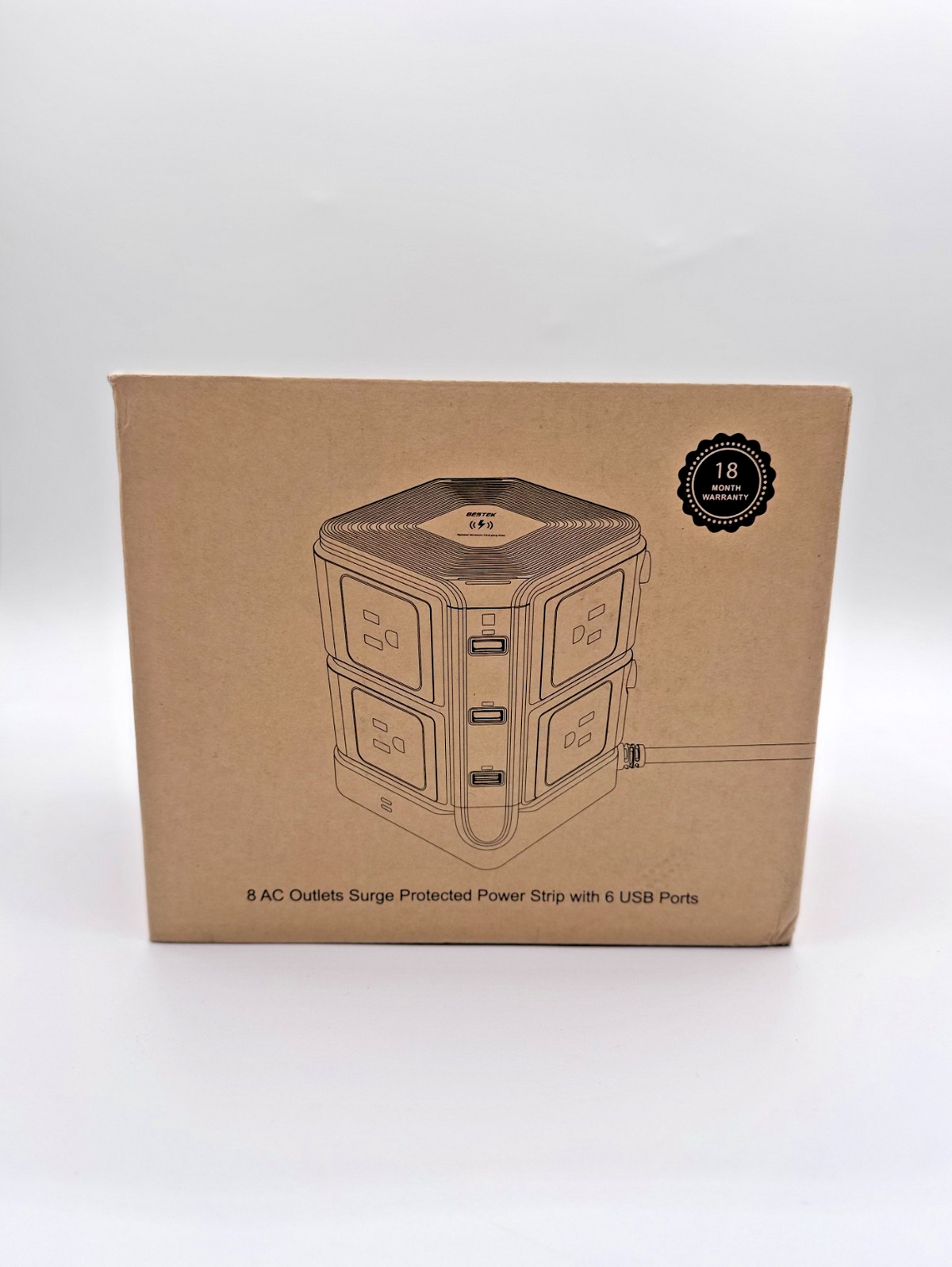 BESTEK MRJ8008-Plus Surge Protector Tower 8 Outlets 6 USB Wireless Charger