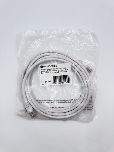 🆕 Monoprice 24361 Cat6A Ethernet Patch Cable 10ft White STP Snagless RJ45 10G –