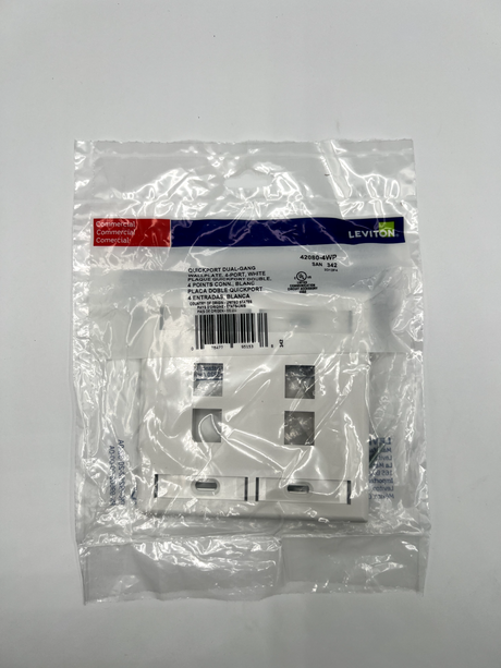 Leviton 42080-4WP  SAN 342 QuickPort Dual-Gang 4 port, white Wall Plate