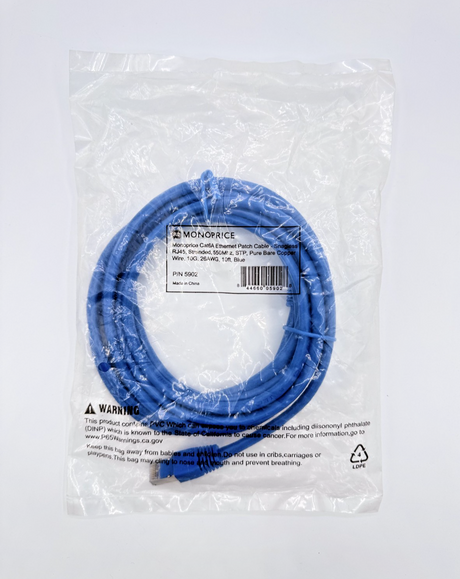 🆕 Monoprice 5902 Cat6A Ethernet Patch Cable 10ft Blue STP RJ45 Snagless 550MHz 