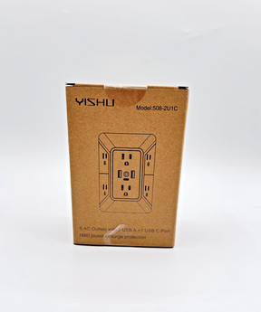 YISHU 508-2U1C Surge Protector Wall Tap 6 Outlets 2 USB-A 1 USB-C 1680J