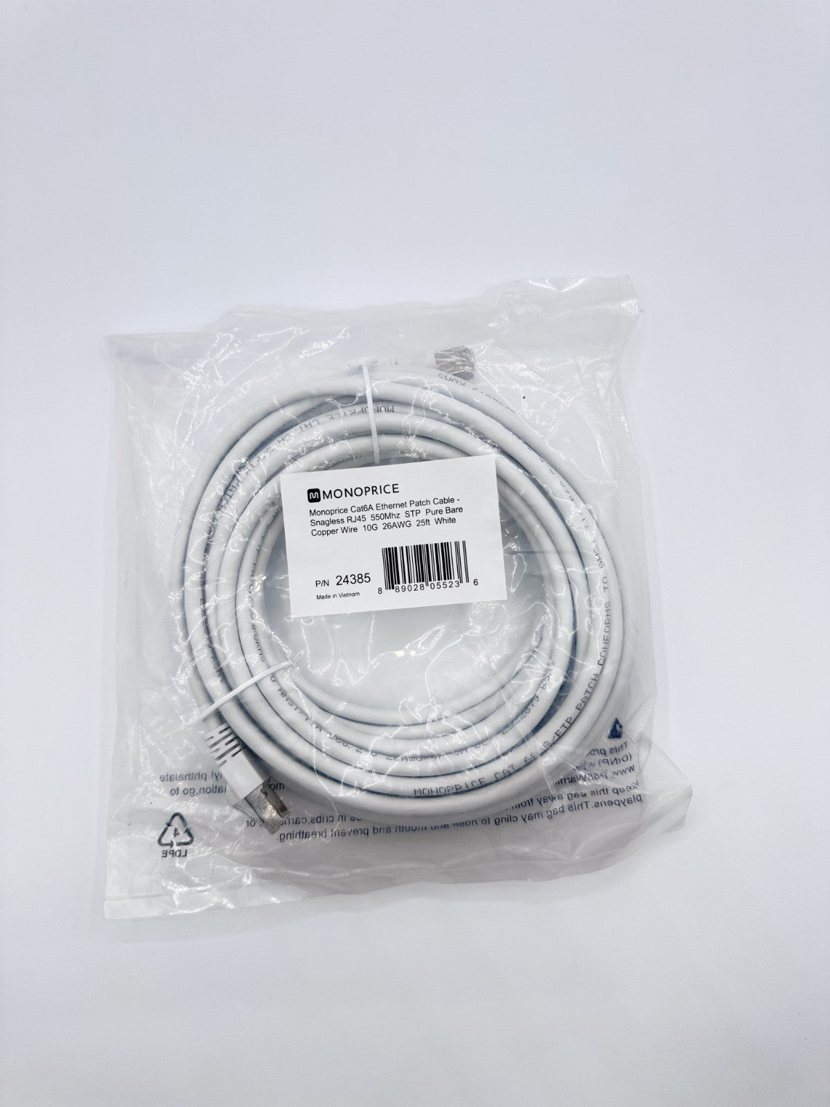 🆕 Monoprice 24385 Cat6A Ethernet Patch Cable 25ft White STP Snagless RJ45 10G –
