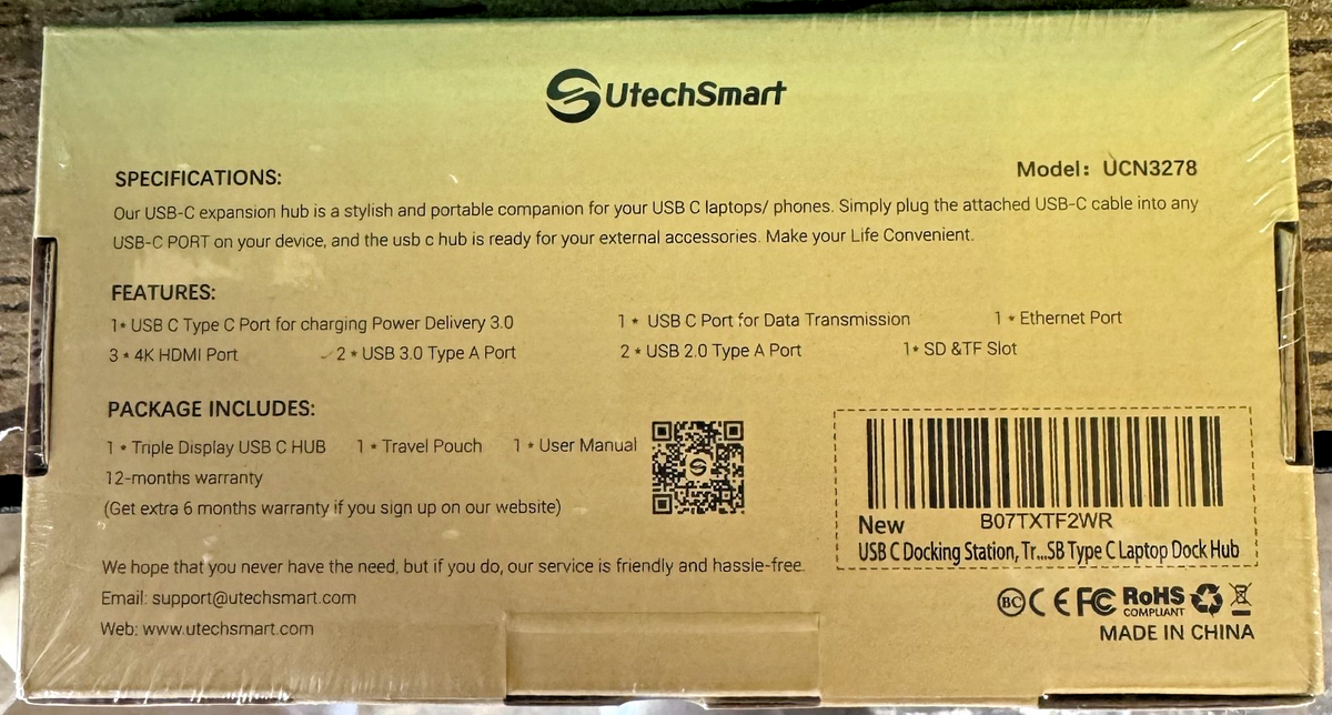 🔌 UtechSmart UCN3278 USB-C Docking Station | Triple Display Hub | HDMI |