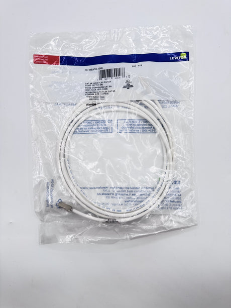 🆕 Leviton H6A10-10W Cat6A High-Flex Patch Cable 10ft (3m) White RJ45 Ethernet