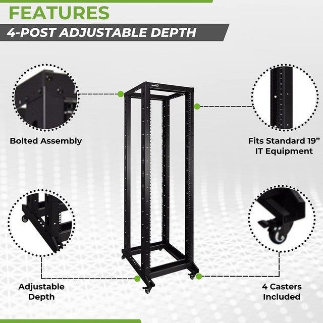 🔥 NavePoint 42U 4-Post Open Frame Rack w/ Casters (00301104) + M6 Hardware Kit