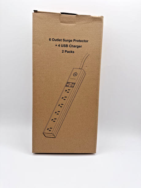 6 Outlet Surge Protector Power Strip 4 USB Ports 2100J 1250W Open Box