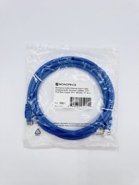 🆕 Monoprice Cat 6A Patch Cable 7ft Blue STP RJ45 Snagless Ethernet Cable
