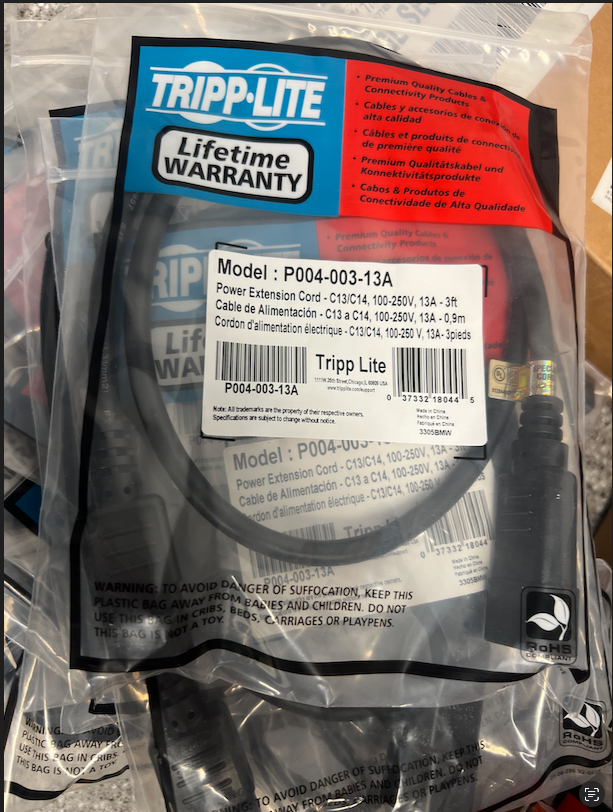 TRIPP LITE P004-003 Power Extension Cord 15A 14AWG C14 to C13, 3-Feet