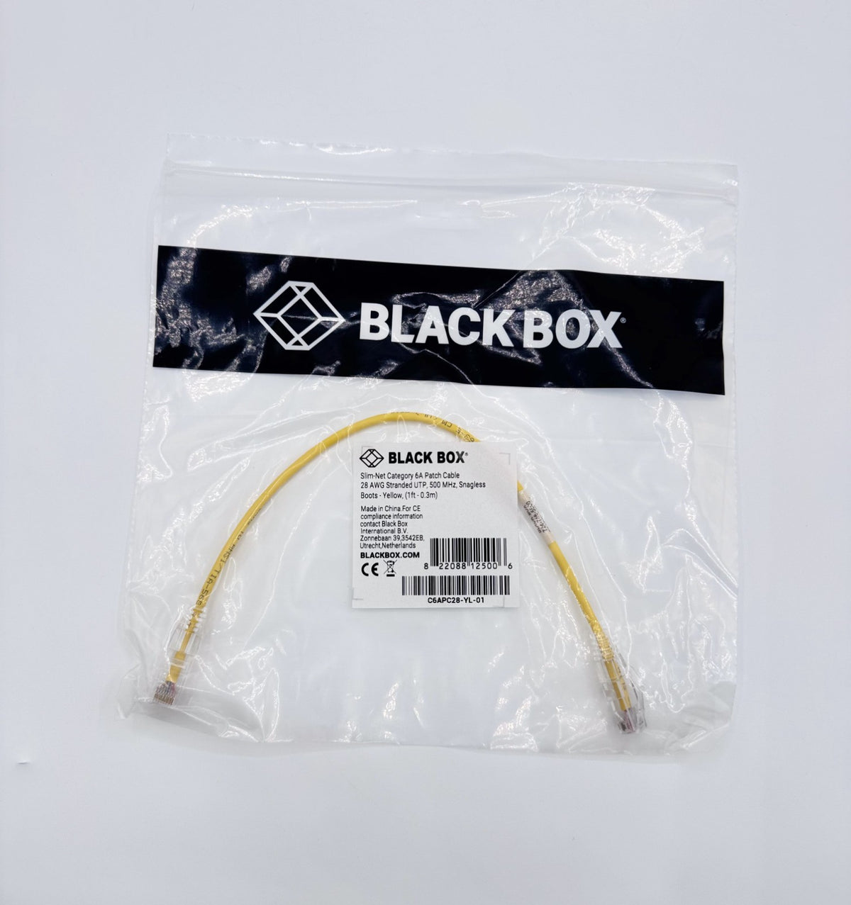 🆕 Black Box C6APC28-YL-01 Slim Cat6A Patch Cable 1ft Yellow RJ45 Ethernet – New