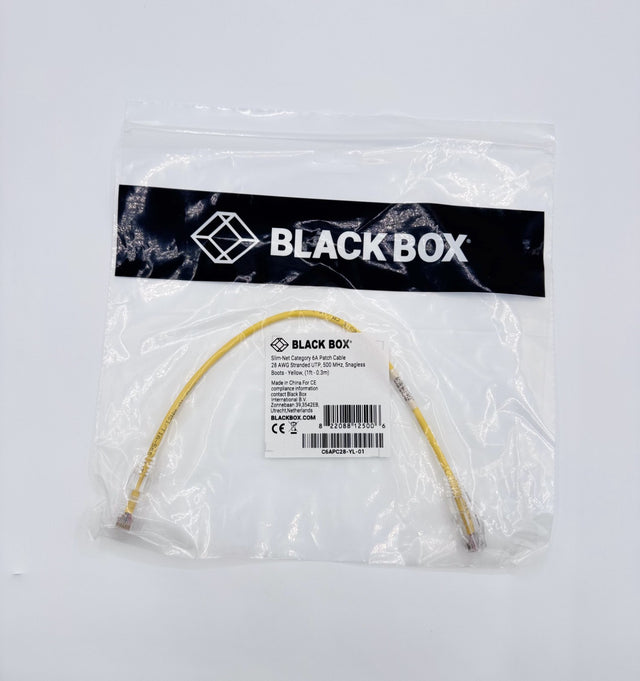 🆕 Black Box C6APC28-YL-01 Slim Cat6A Patch Cable 1ft Yellow RJ45 Ethernet – New