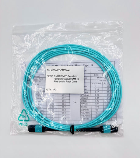 🆕 1M, 3M & 5M MPO/MPO OM4 Fiber Optic Patch Cable Female to Female Crossover 12