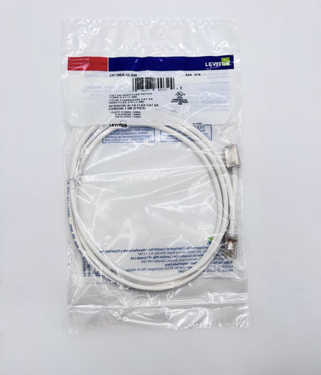 🆕 Leviton H6A10-5W Cat6A High-Flex Patch Cable 5ft White RJ45 Ethernet – New