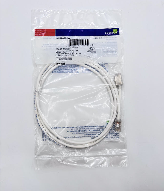 🆕 Leviton H6A10-5W Cat6A High-Flex Patch Cable 5ft White RJ45 Ethernet – New