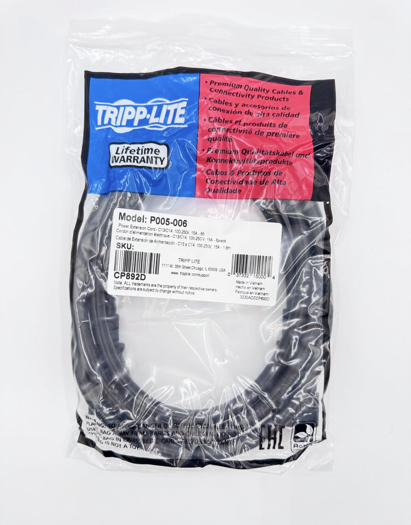 🆕 Tripp Lite P005-006 IEC C13 to C14 Power Extension Cord 6ft 15A – New
