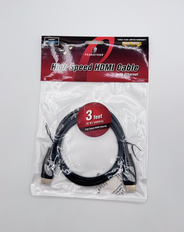 🆕 Pearstone High Speed HDMI Cable with Ethernet 3ft Gold Plated HDMI 
