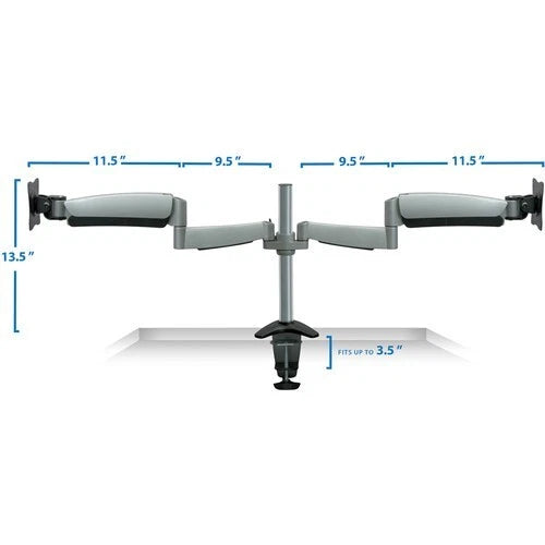 Mount-It! MI-7C24 Height-Adjustable Dual Monitor Desk Mount – 13–27 in., Silver