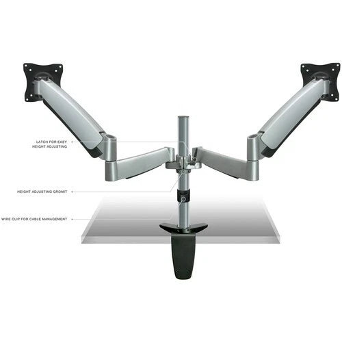 Mount-It! MI-7C24 Height-Adjustable Dual Monitor Desk Mount – 13–27 in., Silver