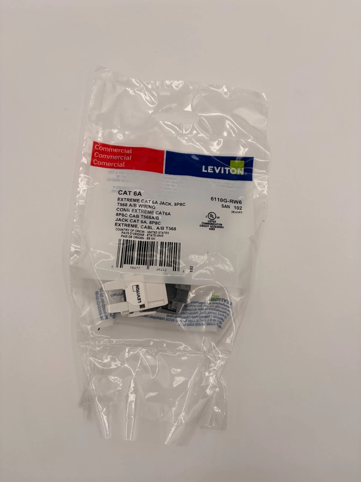 Leviton EXTREME Cat 6A QUICKPORT Jack – Channel-Rated, White (6110G-RW6)