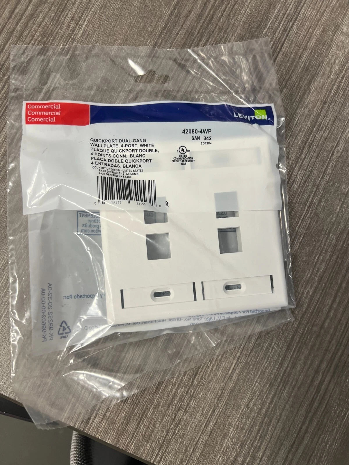 Leviton QUICKPORT Dual-Gang Wallplate with ID Windows – 4-Port, White (42080-4WP)